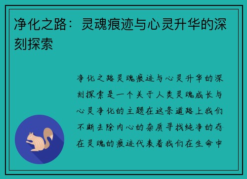 净化之路:灵魂痕迹与心灵升华的深刻探索 净化之路:灵魂痕迹与心灵升华的深刻探索